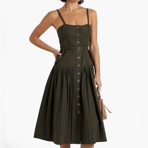 NWOT ULLA JOHNSON Cleo Midi Dress Pleated Cotton Belted Green Vacation Holiday 4